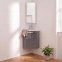 Ensemble lave-mains angle suspendu avec robinet et armoire d'angle