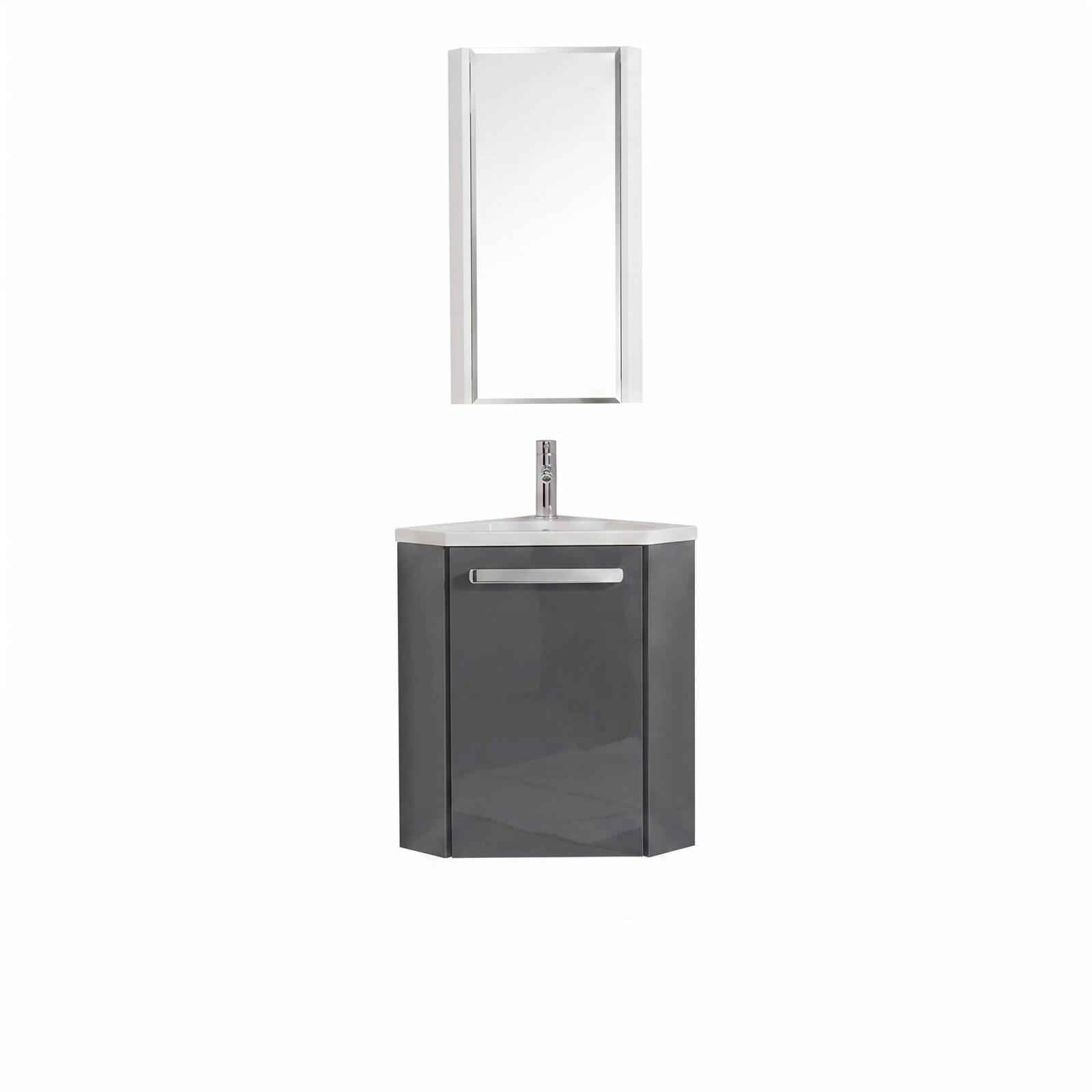 Ensemble lave-mains angle suspendu avec robinet et armoire d'angle