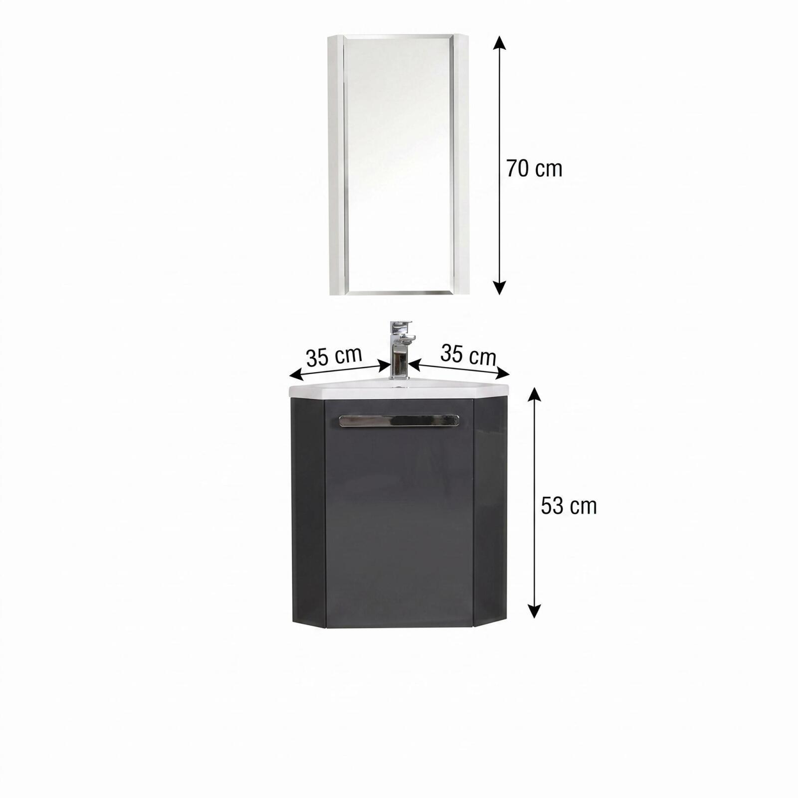 Ensemble lave-mains angle suspendu avec robinet et armoire d'angle