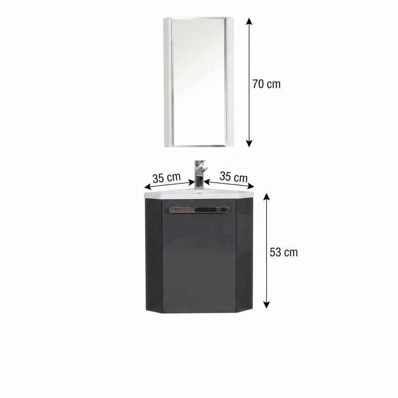 Ensemble lave-mains angle suspendu avec robinet et armoire d'angle
