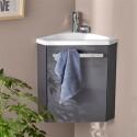 Ensemble lave-mains angle suspendu avec robinet et armoire d'angle