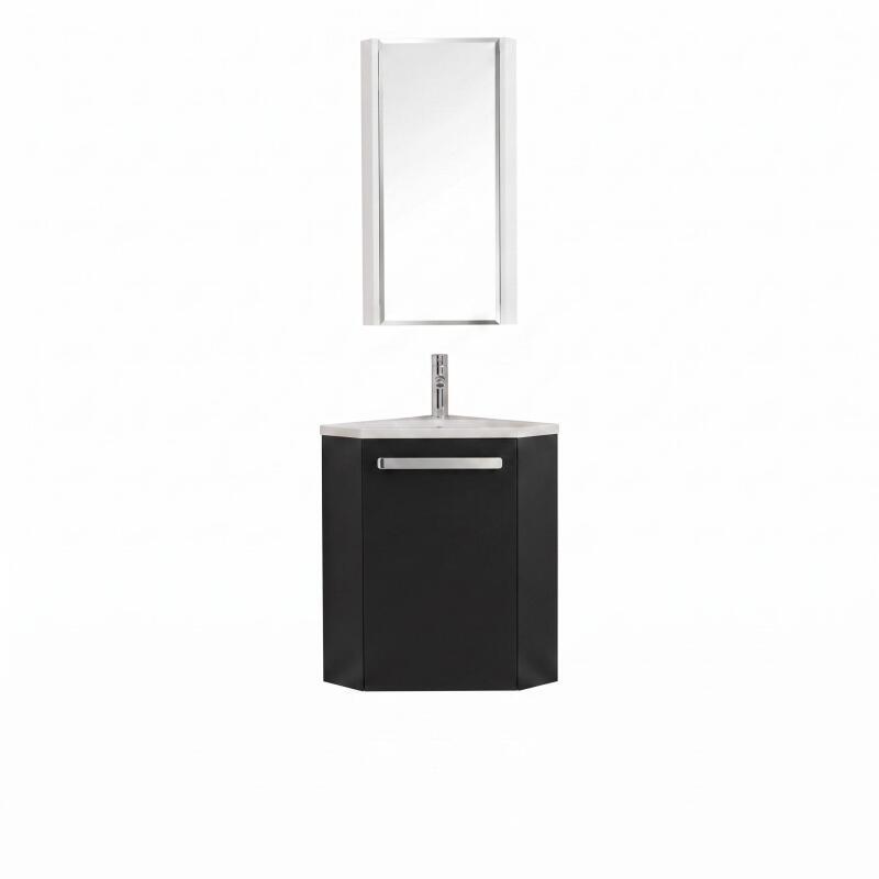 Ensemble lave-mains angle suspendu avec robinet et armoire d'angle