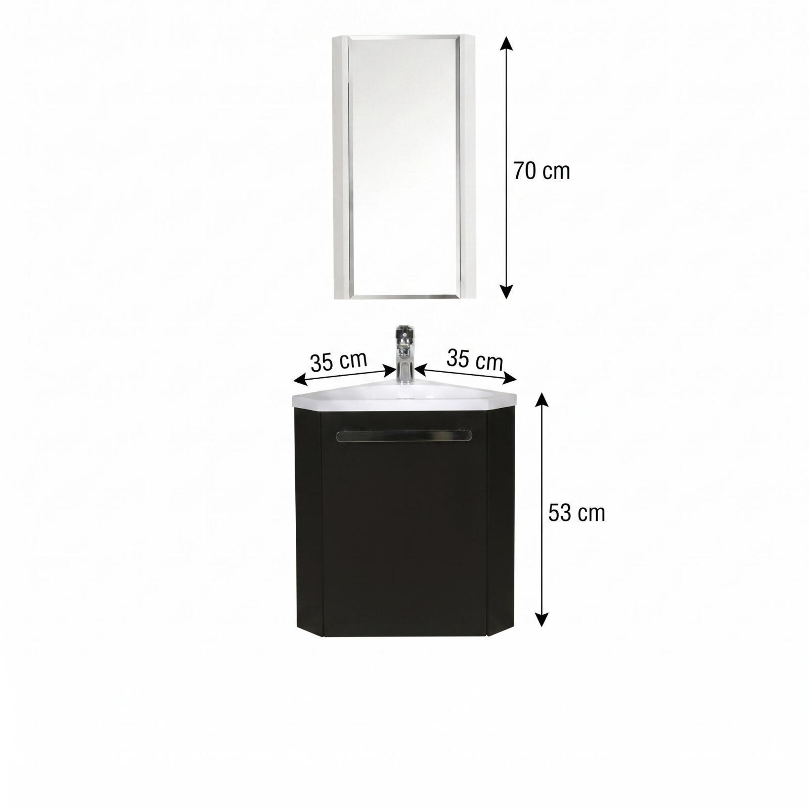 Ensemble lave-mains angle suspendu avec robinet et armoire d'angle