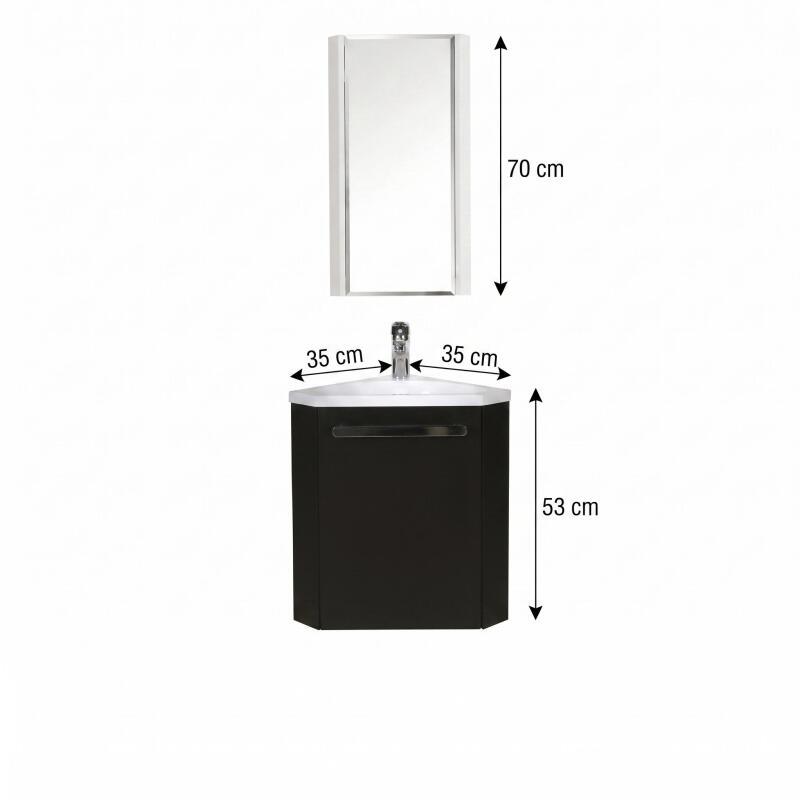 Ensemble lave-mains angle suspendu avec robinet et armoire d'angle