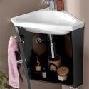 Ensemble lave-mains angle suspendu avec robinet et armoire d'angle