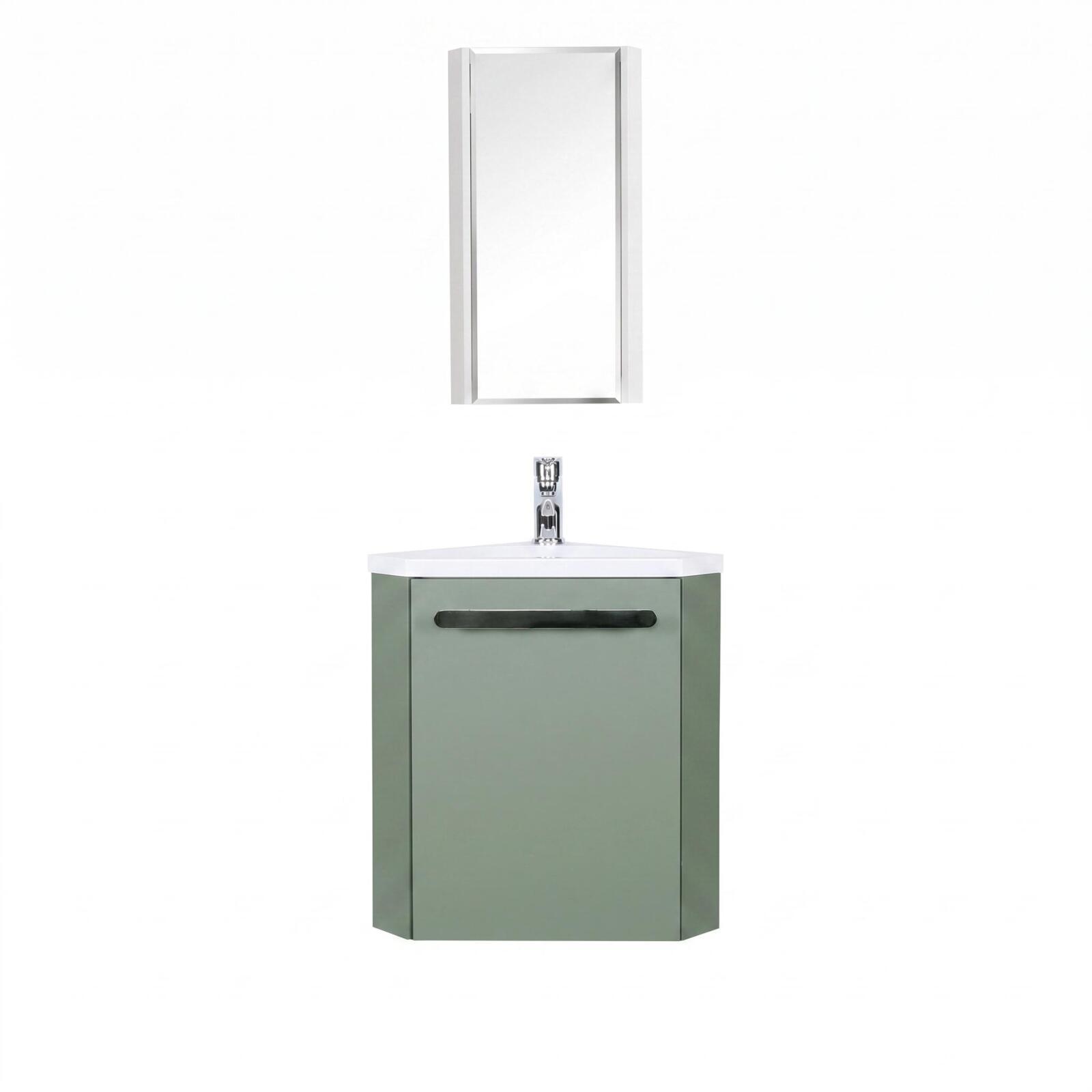 Ensemble lave-mains angle suspendu avec robinet et armoire d'angle