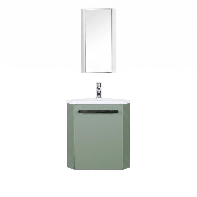Ensemble lave-mains angle suspendu avec robinet et armoire d'angle