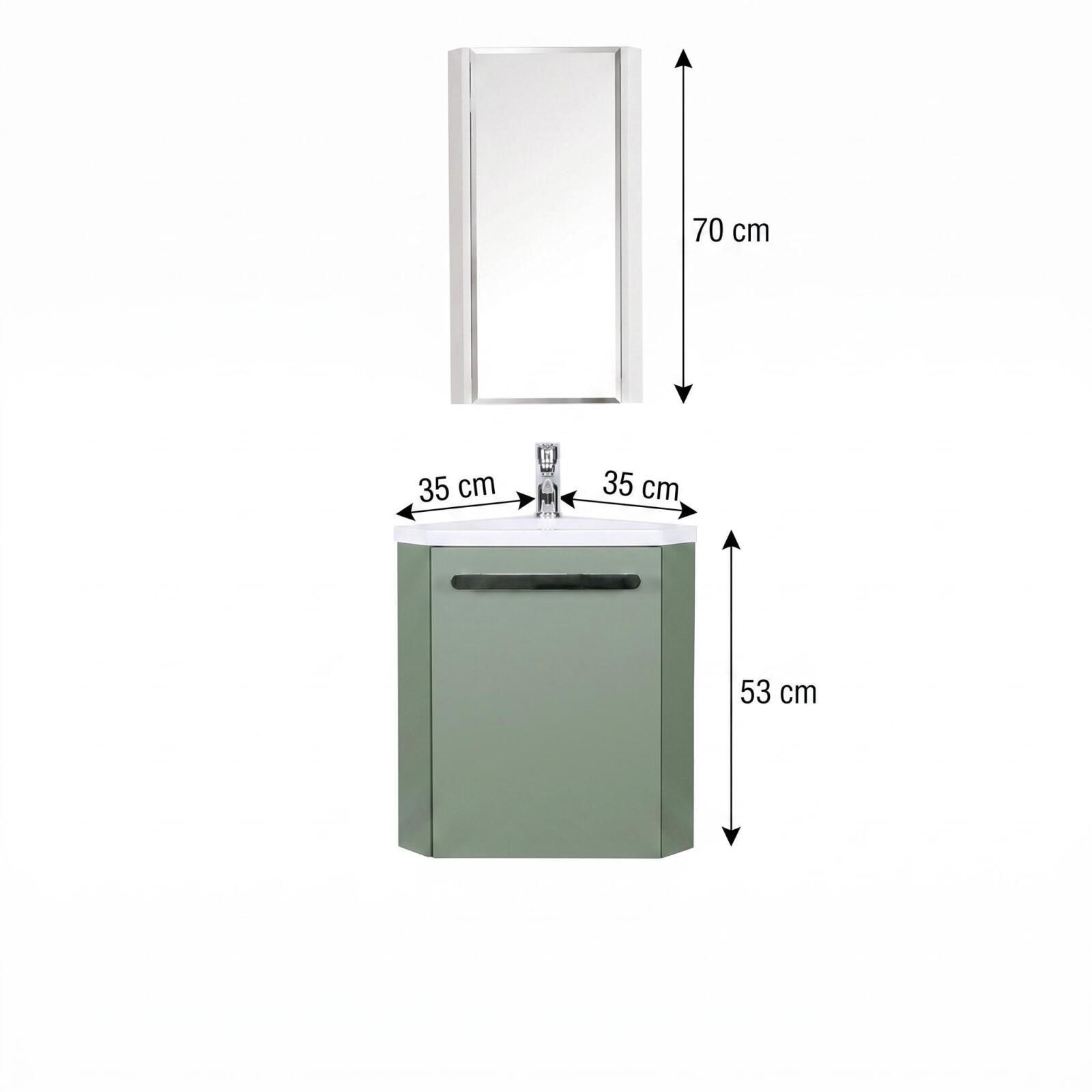 Ensemble lave-mains angle suspendu avec robinet et armoire d'angle