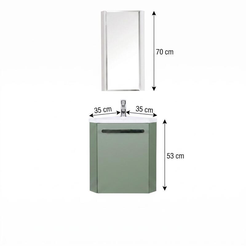 Ensemble lave-mains angle suspendu avec robinet et armoire d'angle