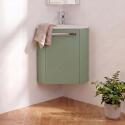Ensemble lave-mains angle suspendu avec robinet et armoire d'angle