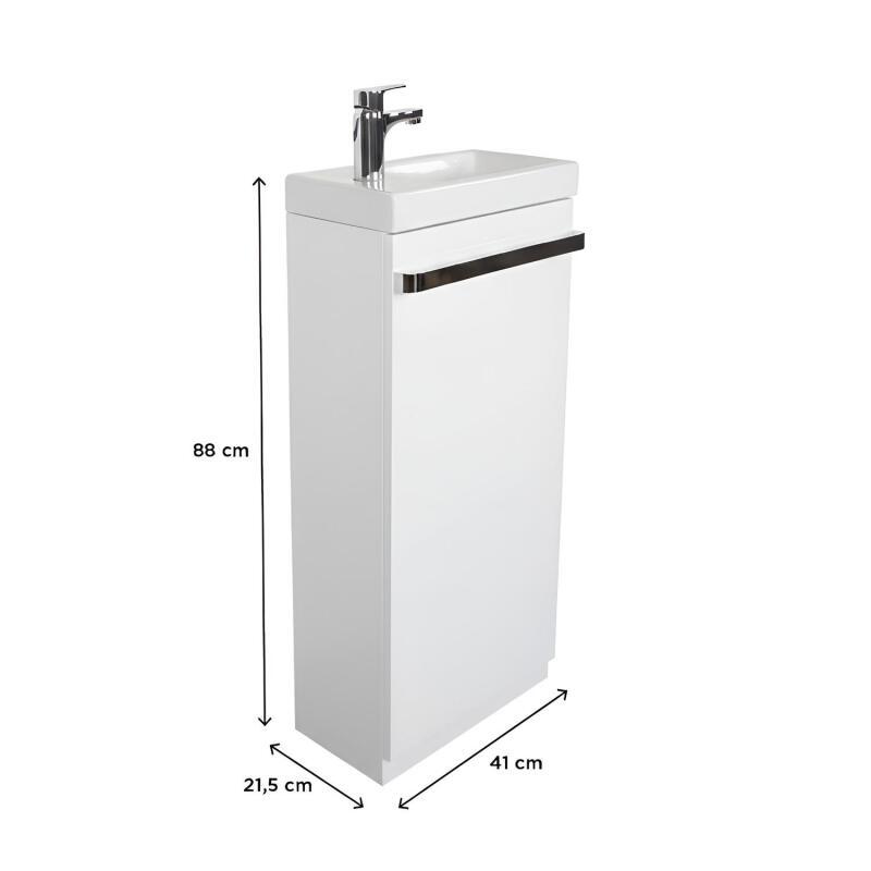 Ensemble lave-mains sur pieds décor chêne avec robinet chromé