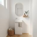 Ensemble lave-mains sur pieds décor chêne avec robinet et miroir