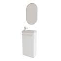 Ensemble lave-mains sur pieds décor chêne avec robinet et miroir