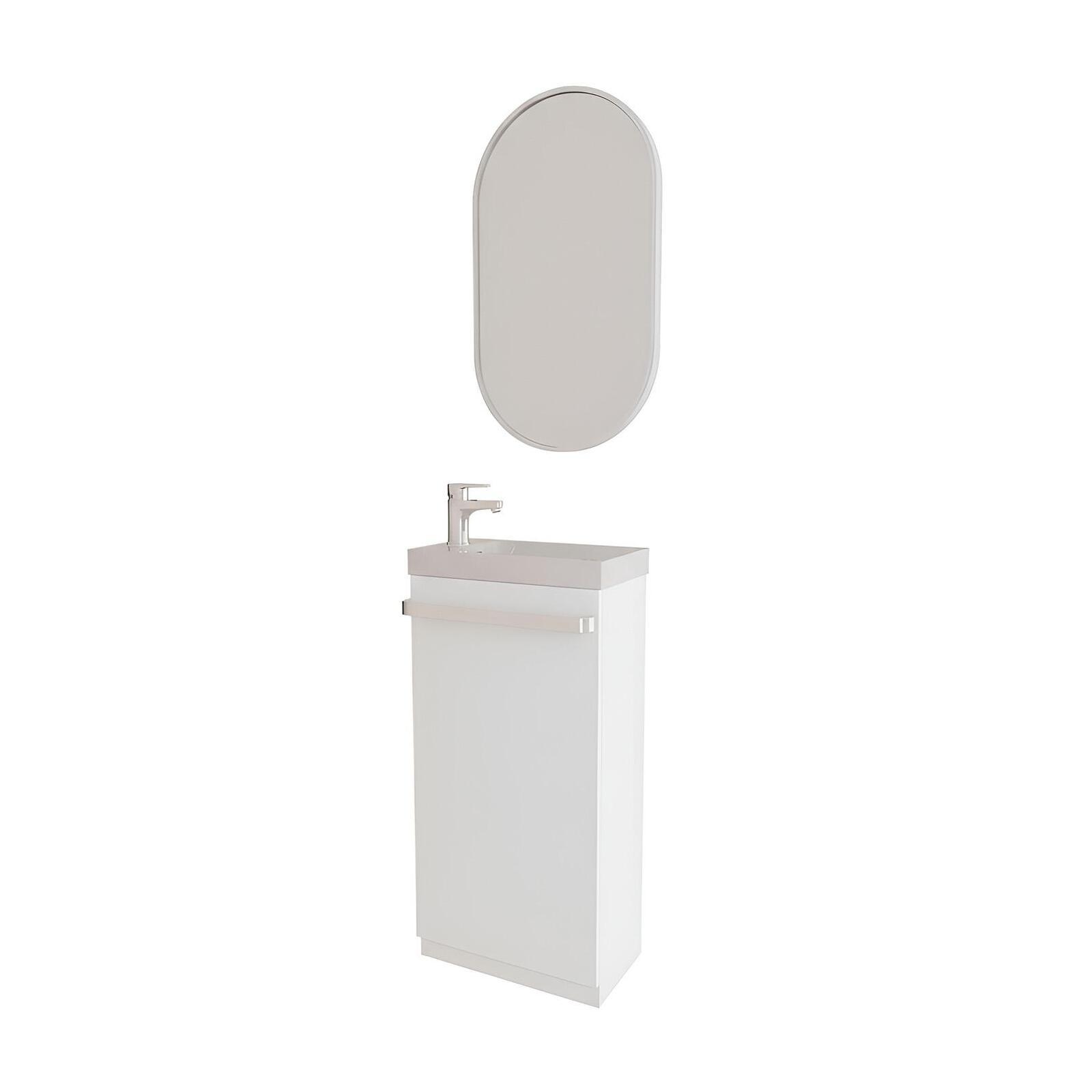 Ensemble lave-mains sur pieds décor chêne avec robinet et miroir