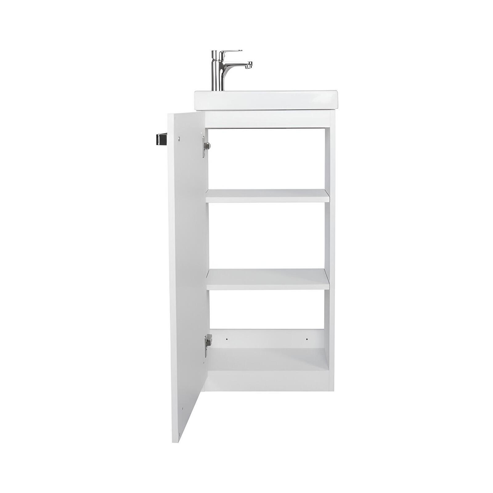 Ensemble lave-mains sur pieds décor chêne avec robinet et miroir