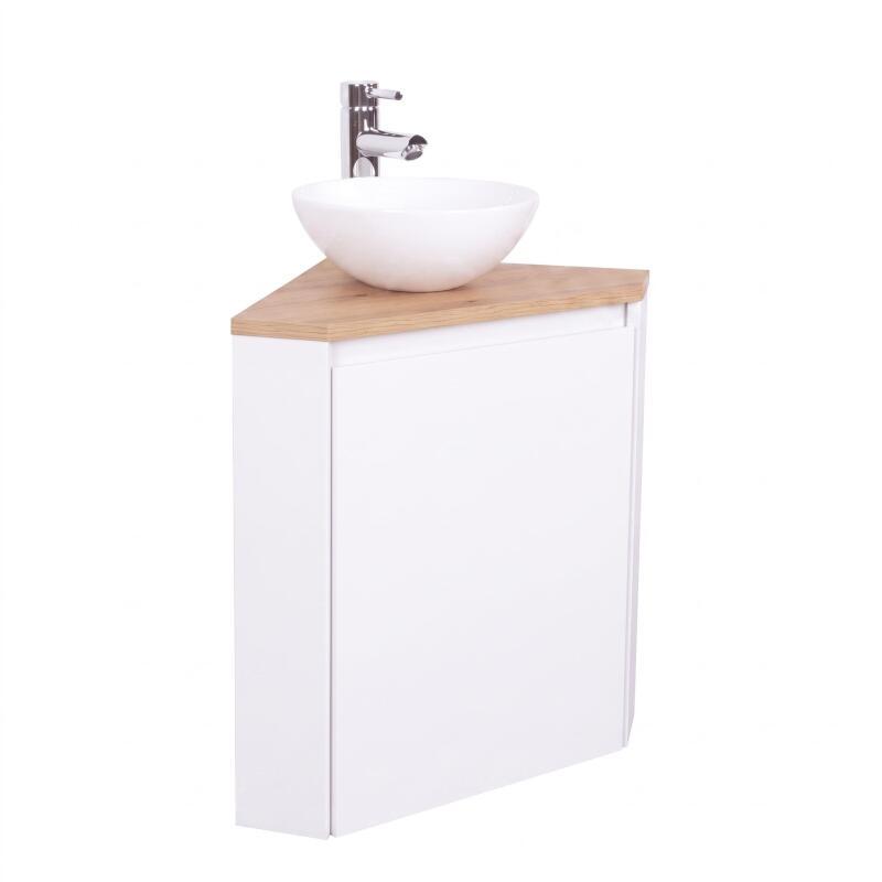 Meuble lave-mains d'angle décor chêne 52x38cm - avec vasque