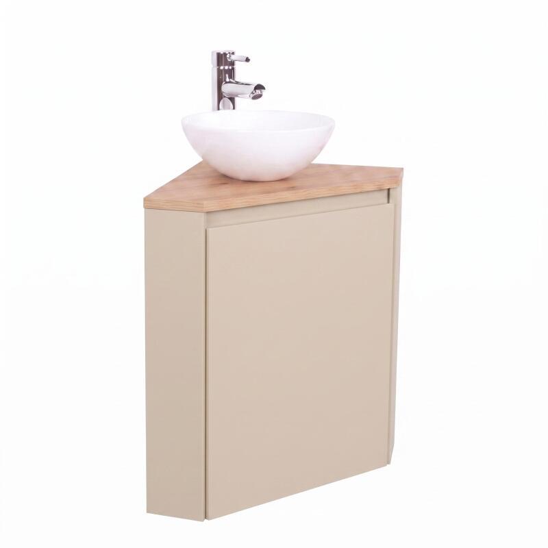 Meuble lave-mains d'angle décor chêne 52x38cm - avec vasque
