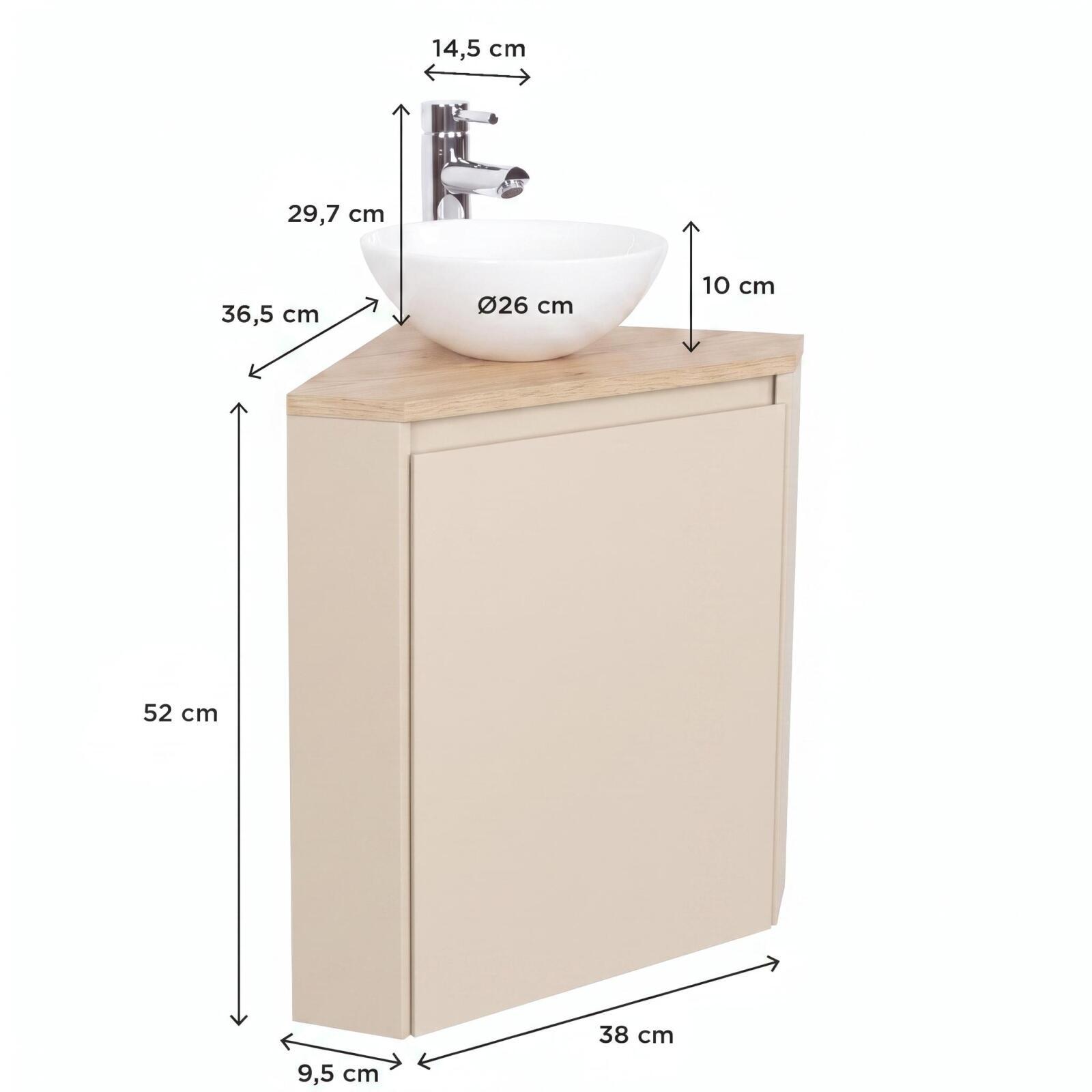 Meuble lave-mains d'angle décor chêne 52x38cm - avec vasque