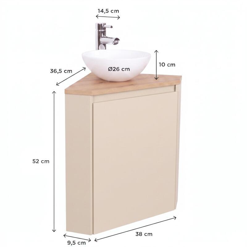 Ensemble lave-mains d'angle décor chêne avec vasque et robinet