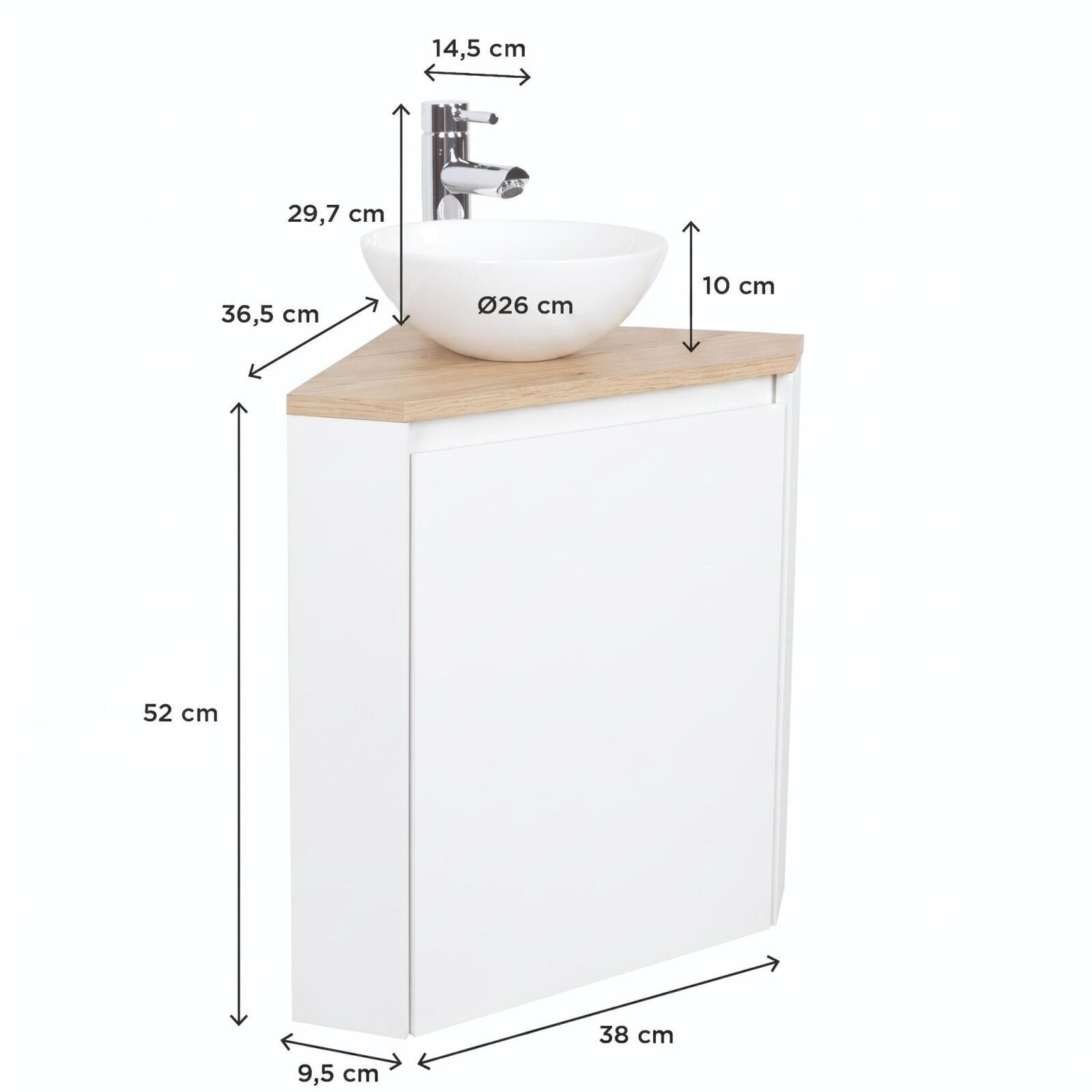 Ensemble lave-mains d'angle décor chêne avec vasque et robinet