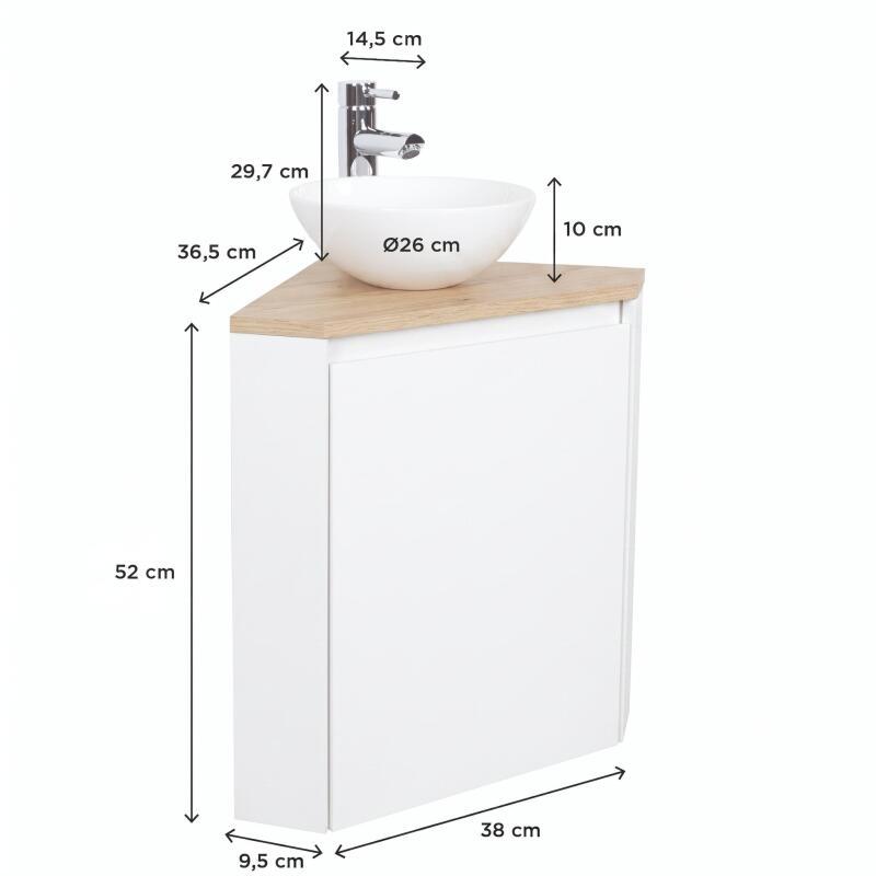 Ensemble lave-mains d'angle décor chêne avec vasque et robinet