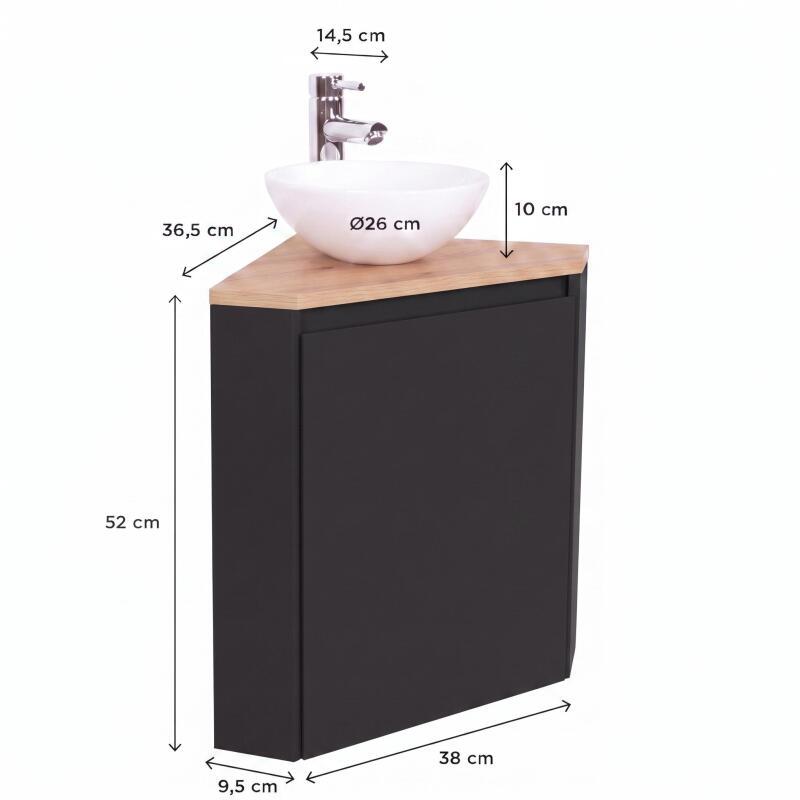 Ensemble lave-mains d'angle décor chêne avec vasque et robinet