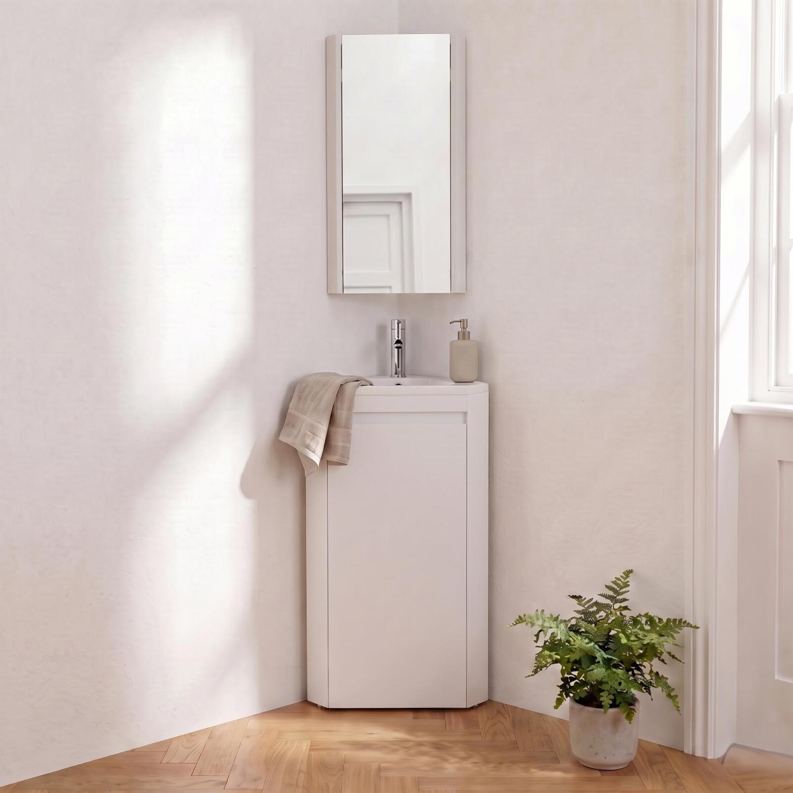 Meuble lave-mains d'angle sur pieds avec vasque en résine