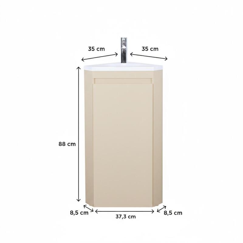 Meuble lave-mains d'angle sur pieds avec vasque en résine