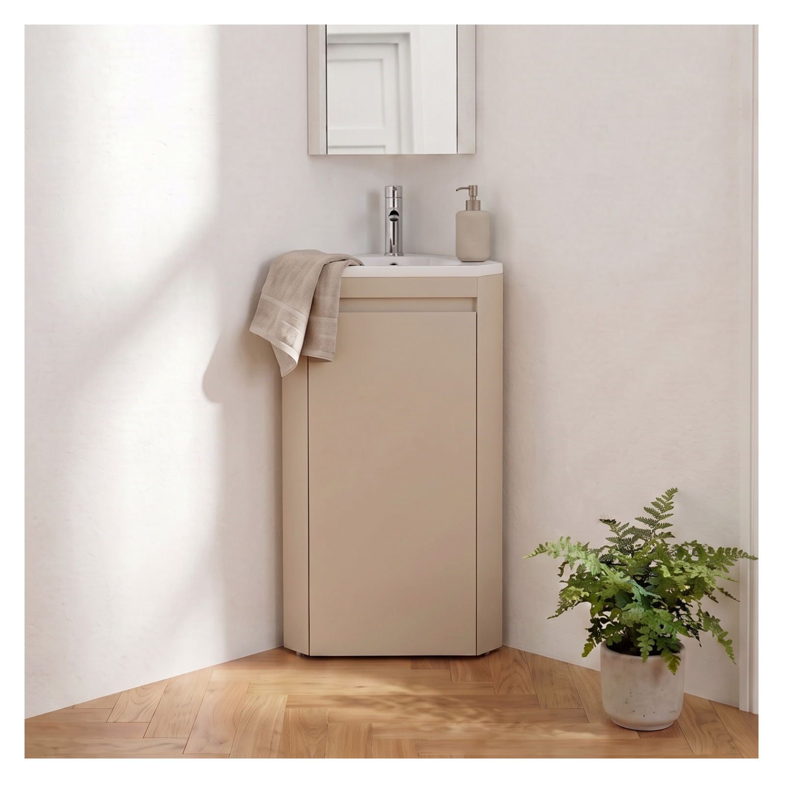 Ensemble lave-mains d'angle sur pieds avec robinet chromé