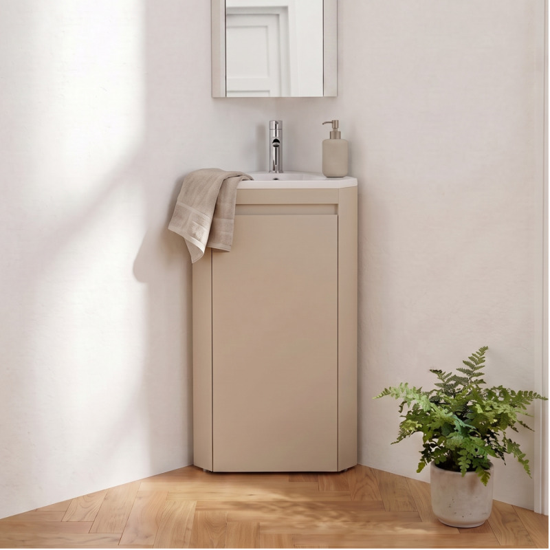 Ensemble lave-mains d'angle sur pieds avec robinet chromé
