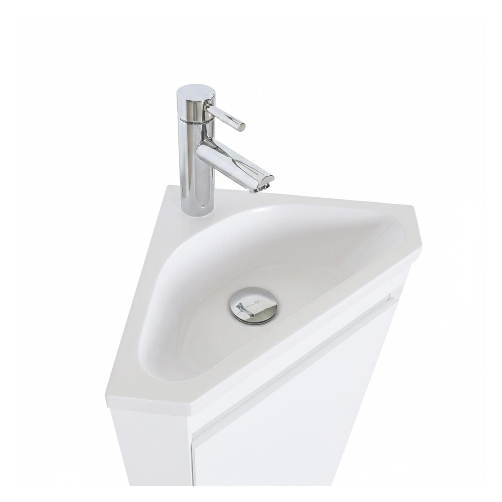 Ensemble lave-mains d'angle sur pieds avec robinet chromé et armoire de toilette