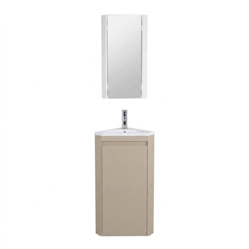 Ensemble lave-mains d'angle sur pieds avec robinet chromé et armoire de toilette