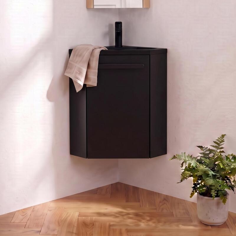 Meuble lave-mains d'angle suspendu avec vasque résine