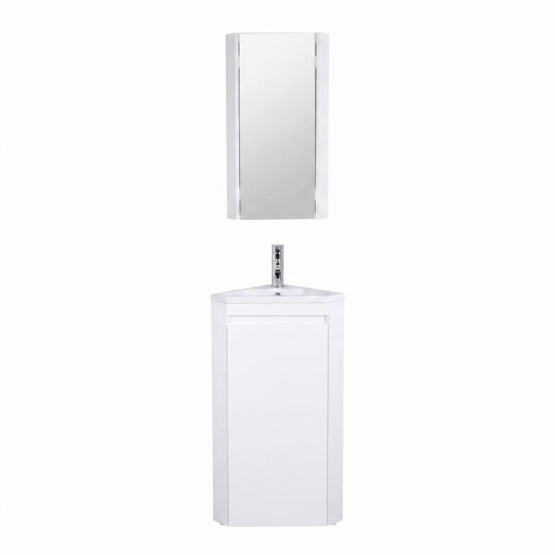 Ensemble lave-mains d'angle sur pieds avec robinet noir et armoire de toilette