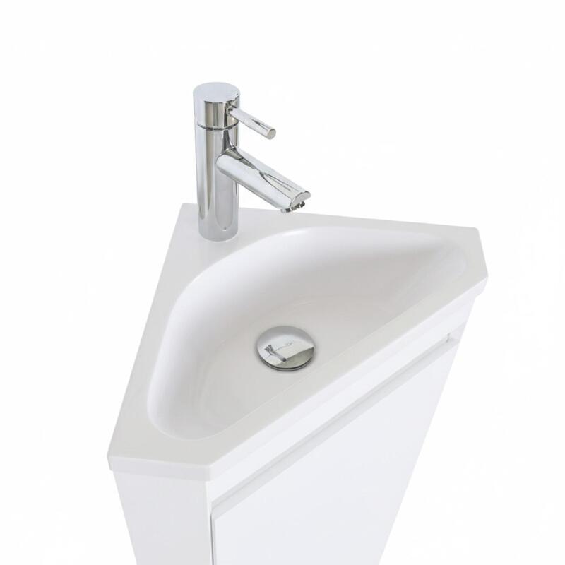 Ensemble lave-mains d'angle sur pieds avec robinet noir et armoire de toilette