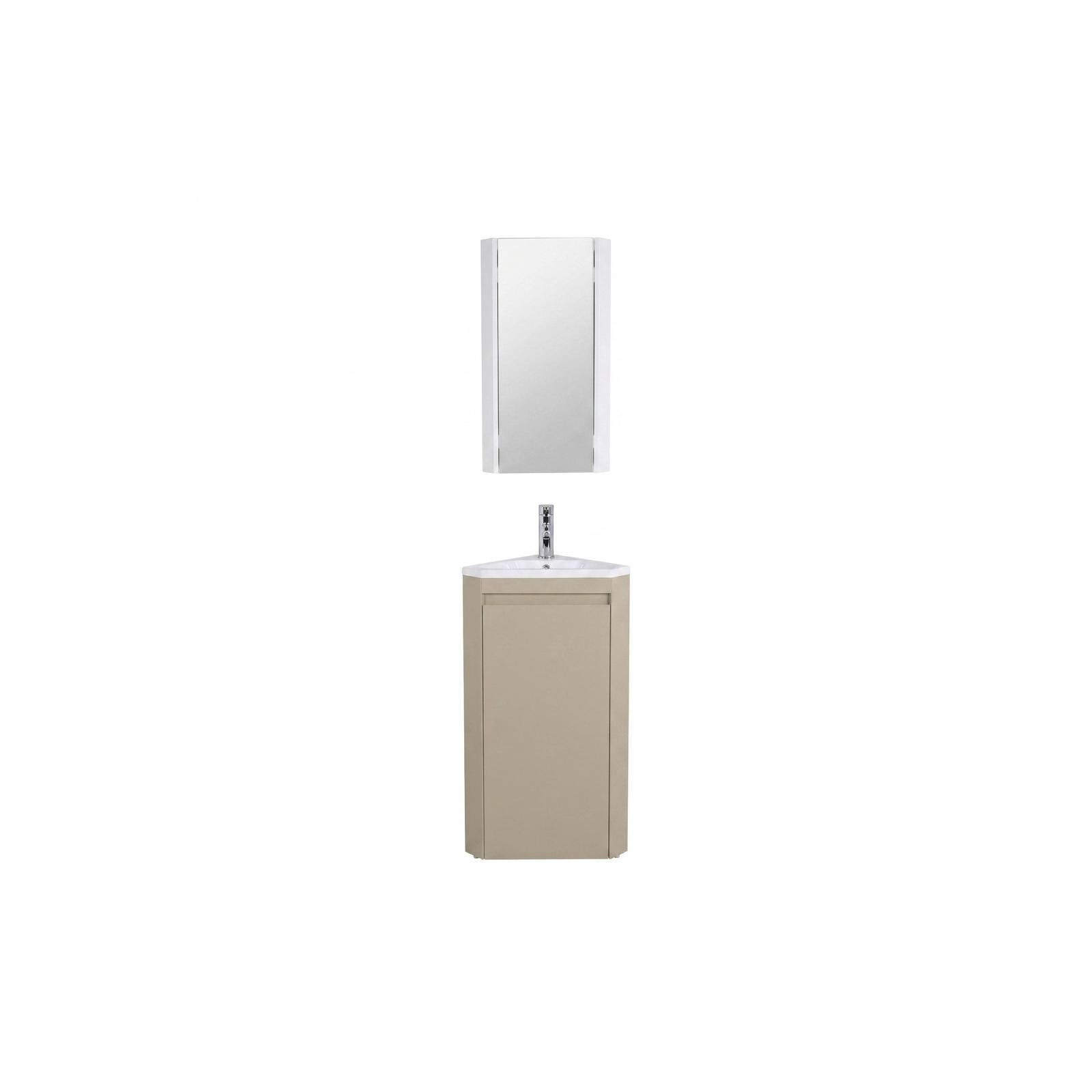 Ensemble lave-mains d'angle sur pieds avec robinet noir et armoire de toilette