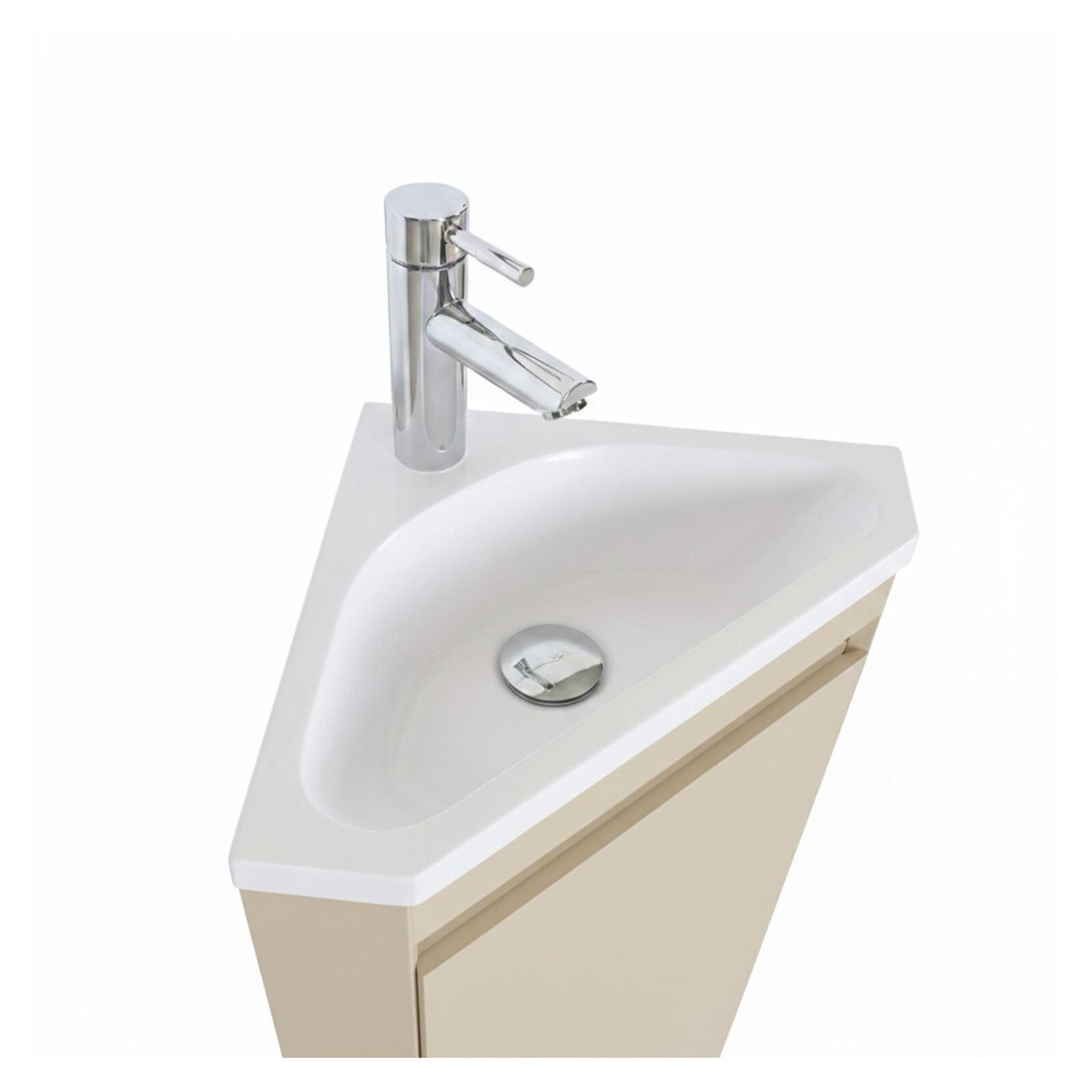 Ensemble lave-mains d'angle sur pieds avec robinet noir et armoire de toilette