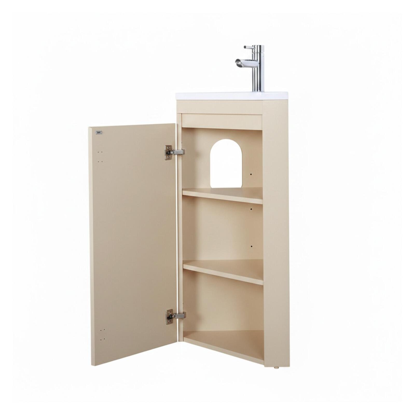 Ensemble lave-mains d'angle sur pieds avec robinet noir et armoire de toilette
