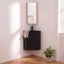 Ensemble lave-mains angle suspendu avec robinet et armoire d'angle décor chêne