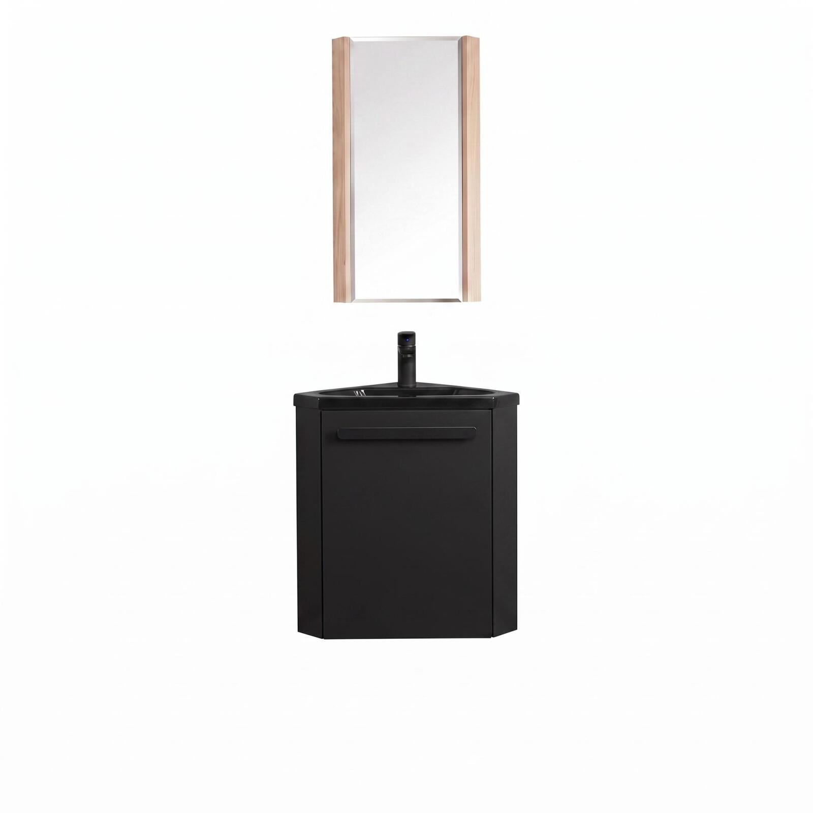 Ensemble lave-mains angle suspendu avec robinet et armoire d'angle décor chêne