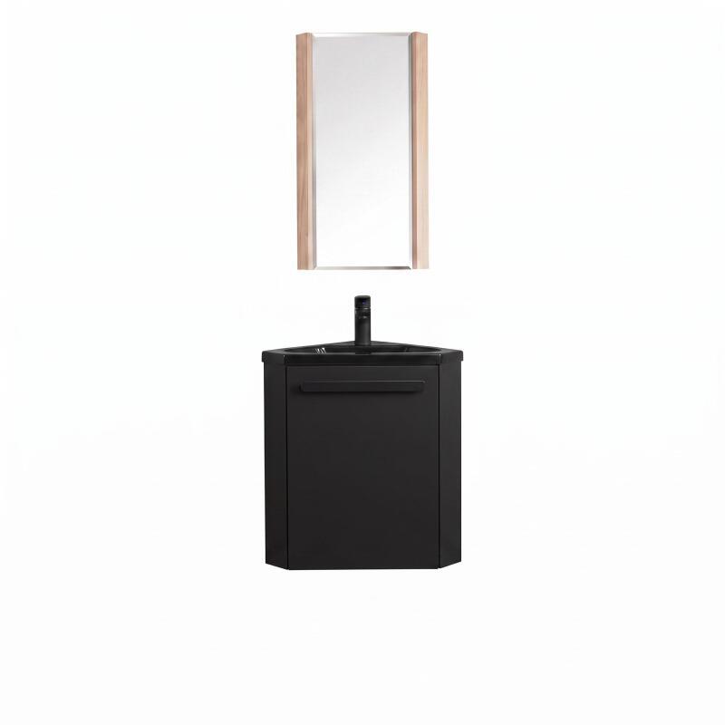 Ensemble lave-mains angle suspendu avec robinet et armoire d'angle décor chêne