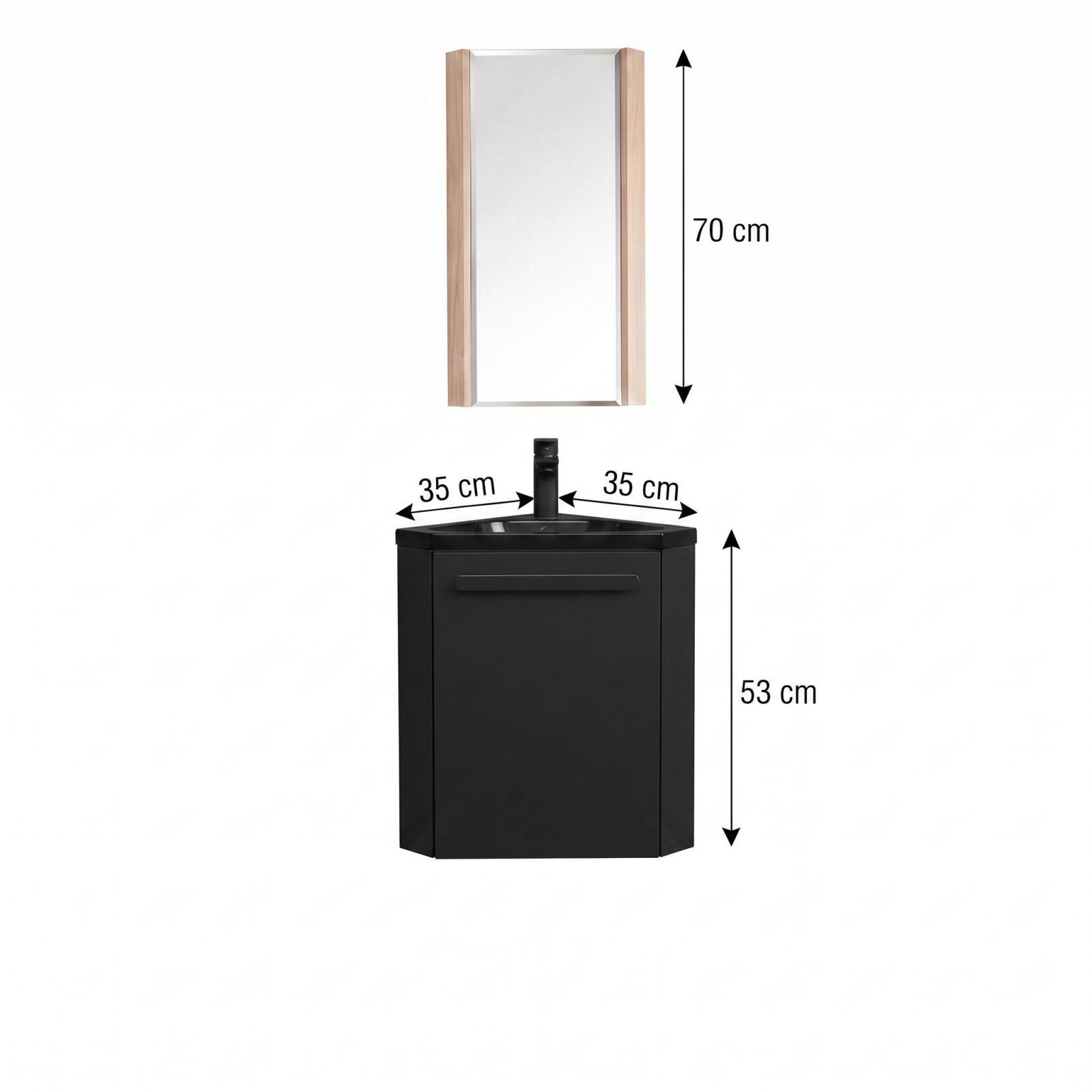 Ensemble lave-mains angle suspendu avec robinet et armoire d'angle décor chêne