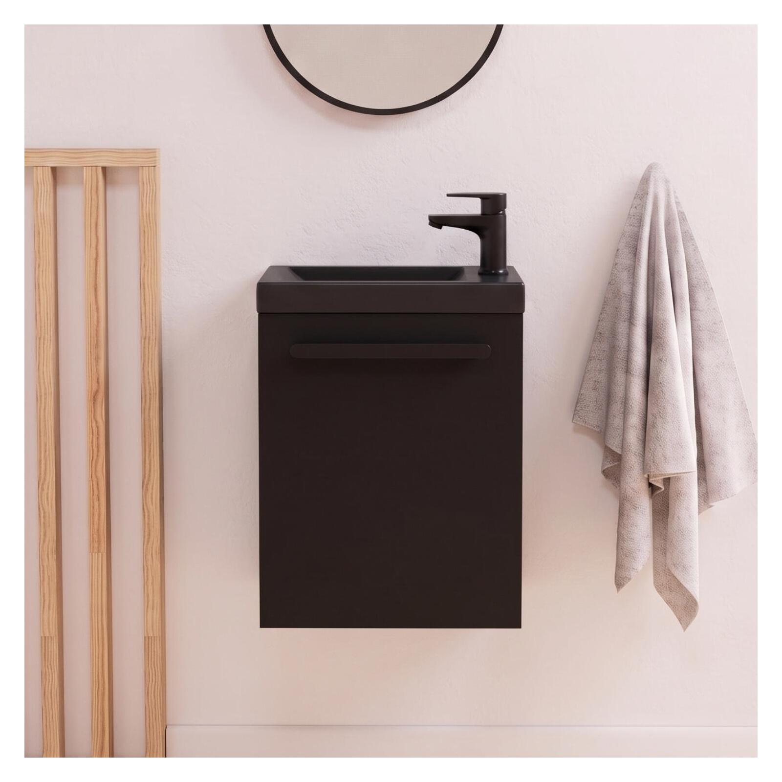 Meuble lave-mains suspendu avec poignée porte serviette