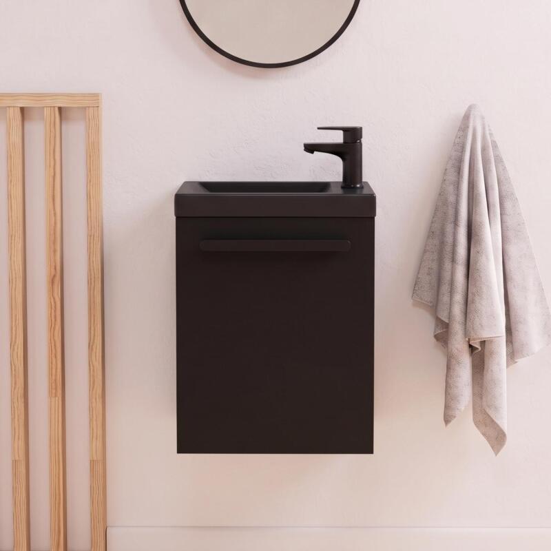 Meuble lave-mains suspendu avec poignée porte serviette