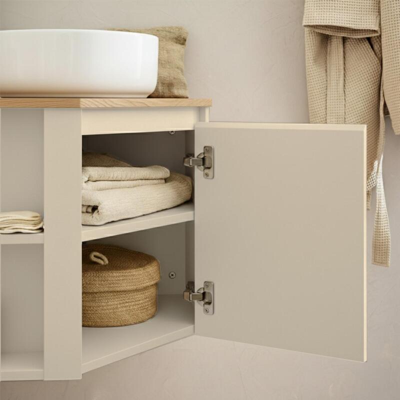 Meuble sous vasque d'angle suspendu 52cm - avec plan vasque décor chêne
