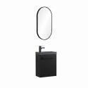 Ensemble lave-mains suspendu avec poignée métal, robinet noir et miroir ovale noir