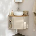 Ensemble meuble sous vasque d'angle avec vasque blanche et robinet chromé