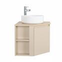 Ensemble meuble sous vasque d'angle avec vasque blanche et robinet chromé