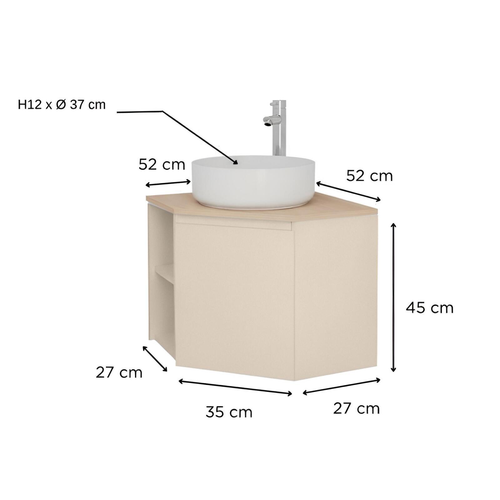 Ensemble meuble sous vasque d'angle avec vasque blanche et robinet chromé