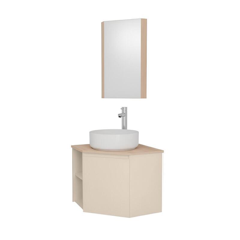 Ensemble meuble sous vasque d'angle avec vasque, robinet chromé et armoire de toilette